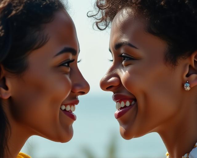 A close-up of two people from different backgrounds in a clear and positive conversation.